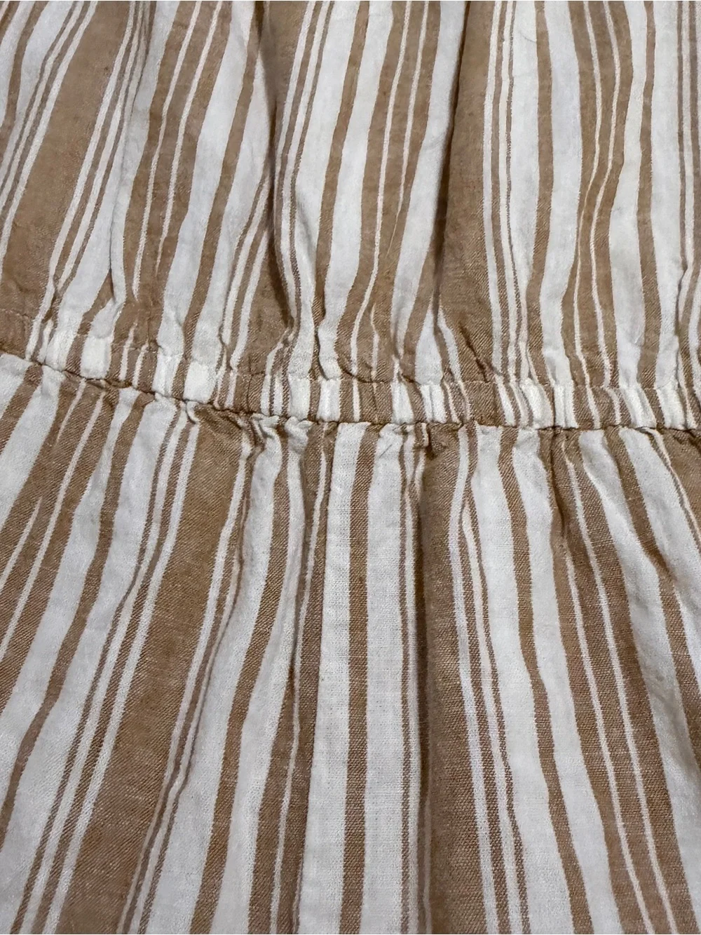 OshKosh B'gosh Tan and White Striped Off the Shoulder Romper Size 6/6x